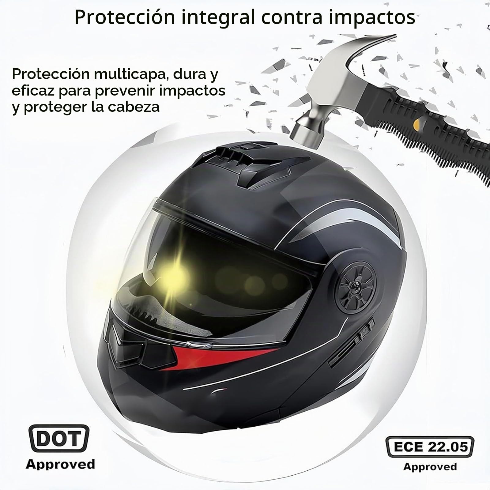 Doble Antiniebla Visera Casco con Doble Visera Doble Lente Casco Casco de Moto Modular Bluetooth Integrado Cascos de Motocicleta ECE Homologado Motocicleta Todoterreno Bluetooth Cascos