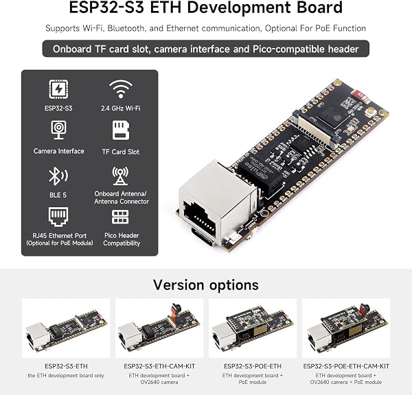 Waveshare ESP32-S3 ETH Development Board, 10/100Mbps RJ45 Ethernet Port, Wi-FI & BT Support, 240MHz Dual Core Processor, Onboard Type-C Port and TF Card Slot, PoE Module - 3
