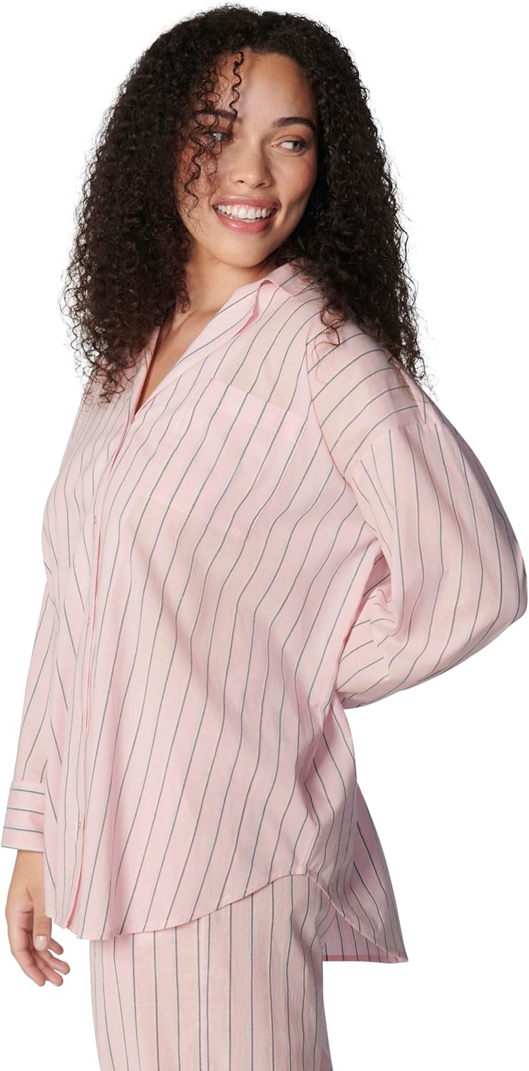 florence by mills womens Morning Bliss Poplin Long-sleeve Button-down Sleep Shirt - Image 3