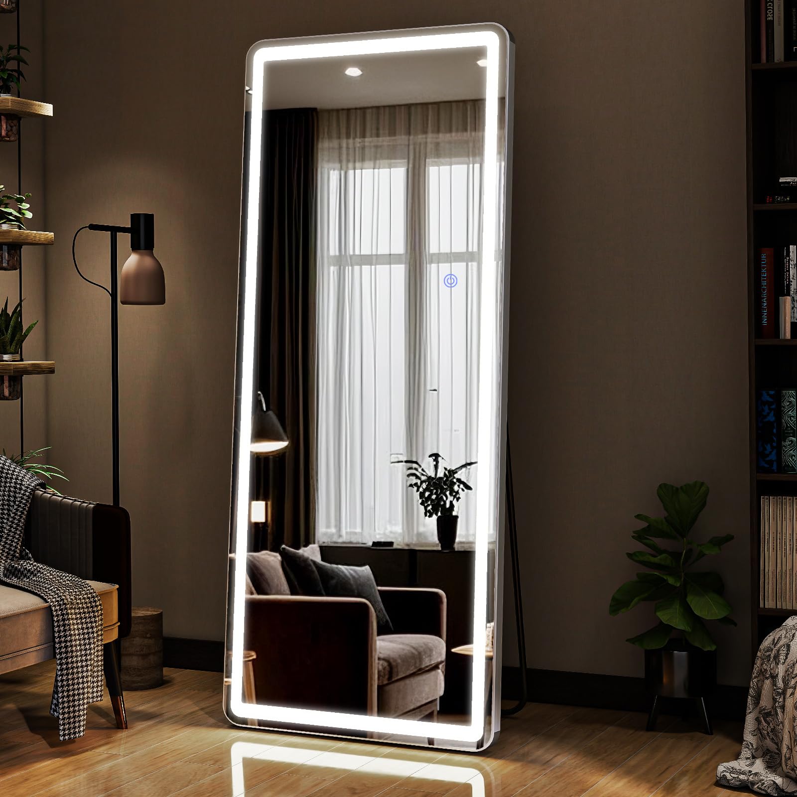 56"x21" LED Full Length Mirror – Standing Floor Body Mirror with Dimmable Lights 3 Color Modes – Adjustable Brightness, Wall-Mount or Leaning for Barber, Fitness Center, Dressing Room: 65"L x 24"W