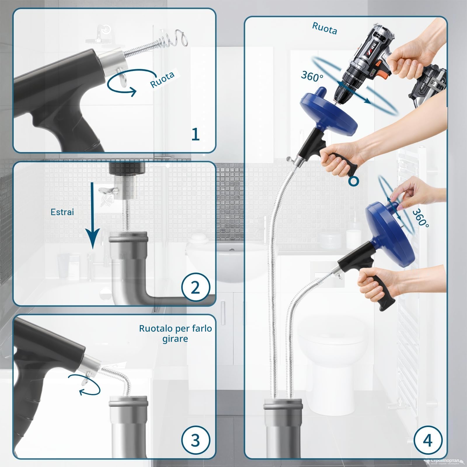 Stura Lavandini e Scarichi Professionale 8,5 Metri Stura Scarichi Elettrico Sgorga Lavandini e Scarichi Professionale Molla Sturatubi di Scarico Sonda per Trapano Lo Sturalavandino Prendete Due Ideal