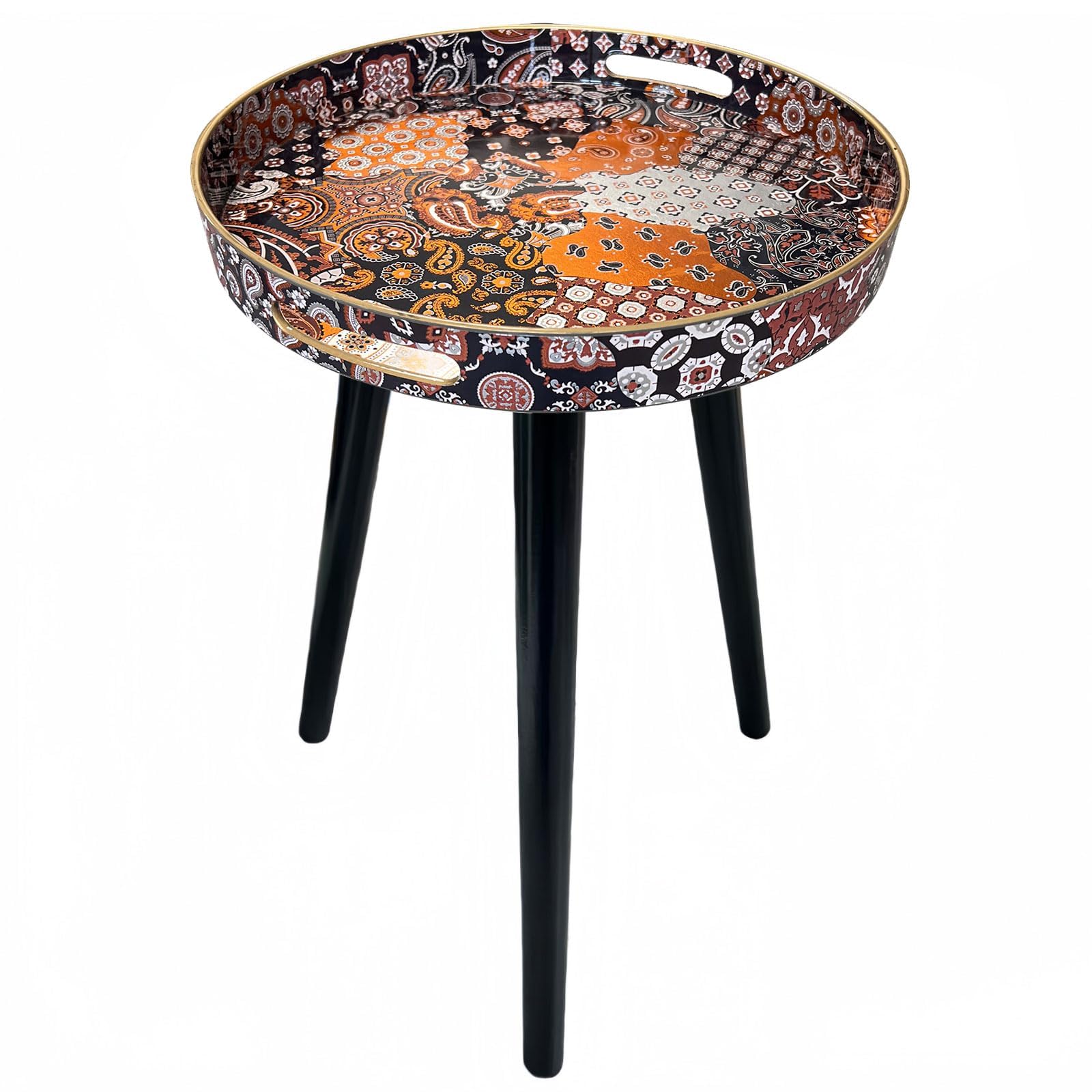 Simmer Stone Round Indoor Side Tables with Detachable Wooden 3 Legs, Versatile Tray Table, Perfect For Round Coffee Table Tea, and Relaxation Time 17.7 Inch (Indian Style) โ image 1