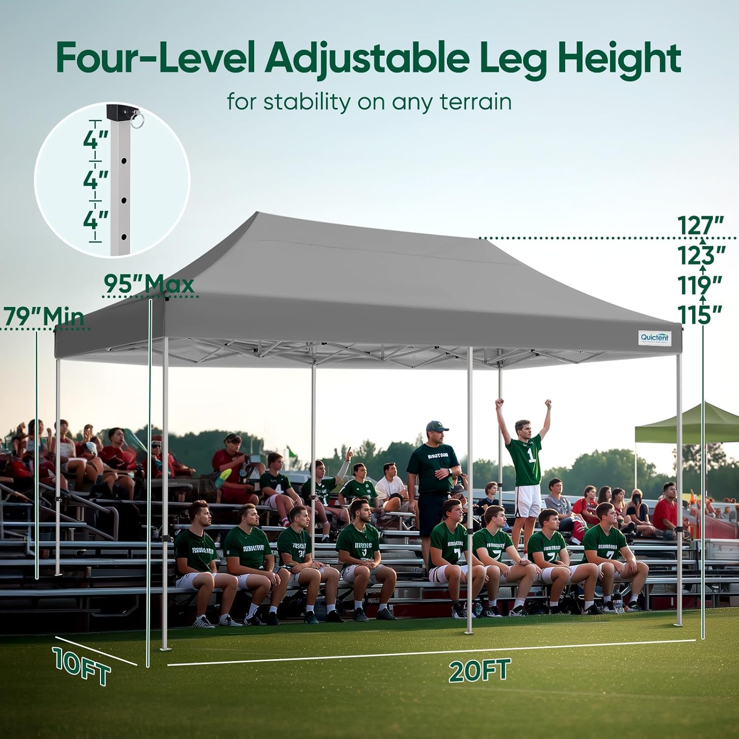 Quictent 10x20 Heavy Duty Pop up Canopy Tent, Easy up Commercial Instant Shelter with Wheeled Bag for Outdoor, Parties, Markets, Camping, 500D Silver Coated UPF 50+ Sun Shield