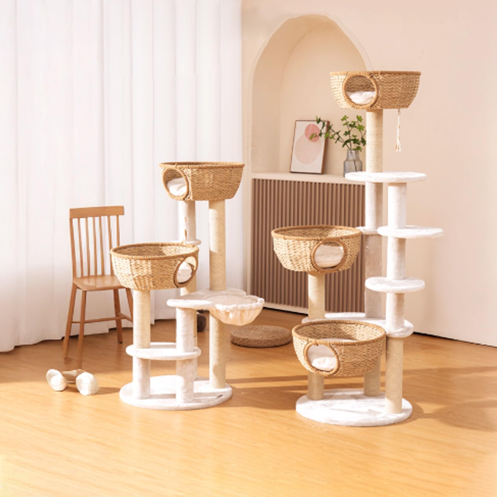 Centro de actividades para gatos, torre moderna para gatos con poste de sisal para rascar y juguetes colgantes, diseño resistente para gatos adultos
