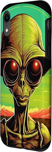 Vista 17 de iPhone 15 Pro Max Cute Green Alien Head UFO Space Face Alien Case