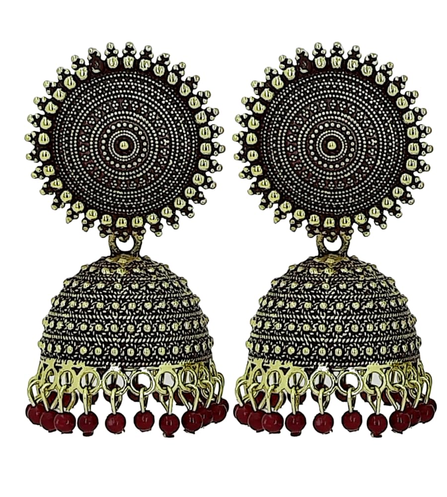 Attractive Multicolor Oxidize Earring For Women Girls Ethenic Wear (Golden Maroon) (B0CKQX3VJ5) Amazon Price History, Amazon Price Tracker