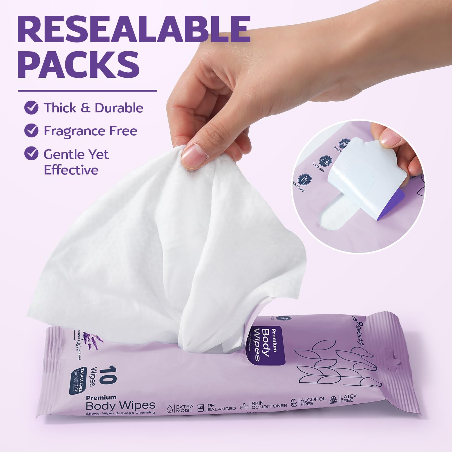 24 Packs of 10 Body Wipes Lavender Scent