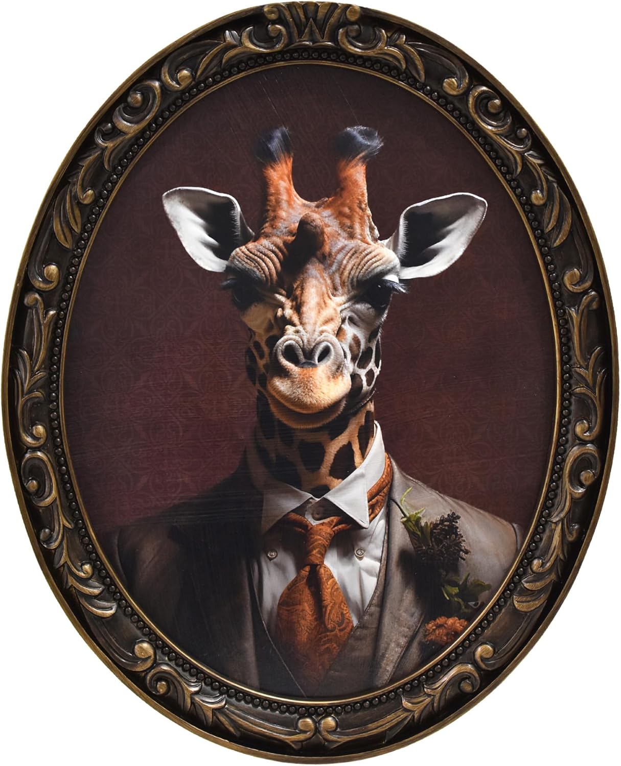 American Art Decor Funny Dapper Giraffe Wall Art - Bronze Brushed Framed Vintage Animal Picture for Bathroom, Bar, Man Cave - Quirky Gentleman Suit Canvas Wall Decor for Home or Office