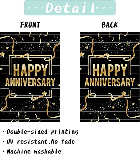 Miniatura 3 de Bandera de jardín con texto en inglés "Happy Anniversary", de arpillera de doble cara, cartel vertical para boda, aniversario, fiesta, patio, regalo