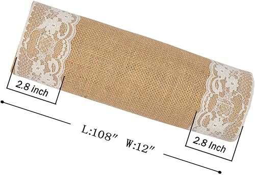 Miniatura 4 de MDS - 5 caminos de mesa de arpillera 100% natural de 12 x 108 pulgadas con encaje, camino rústico de yute bohemio vintage para bodas, recepciones,