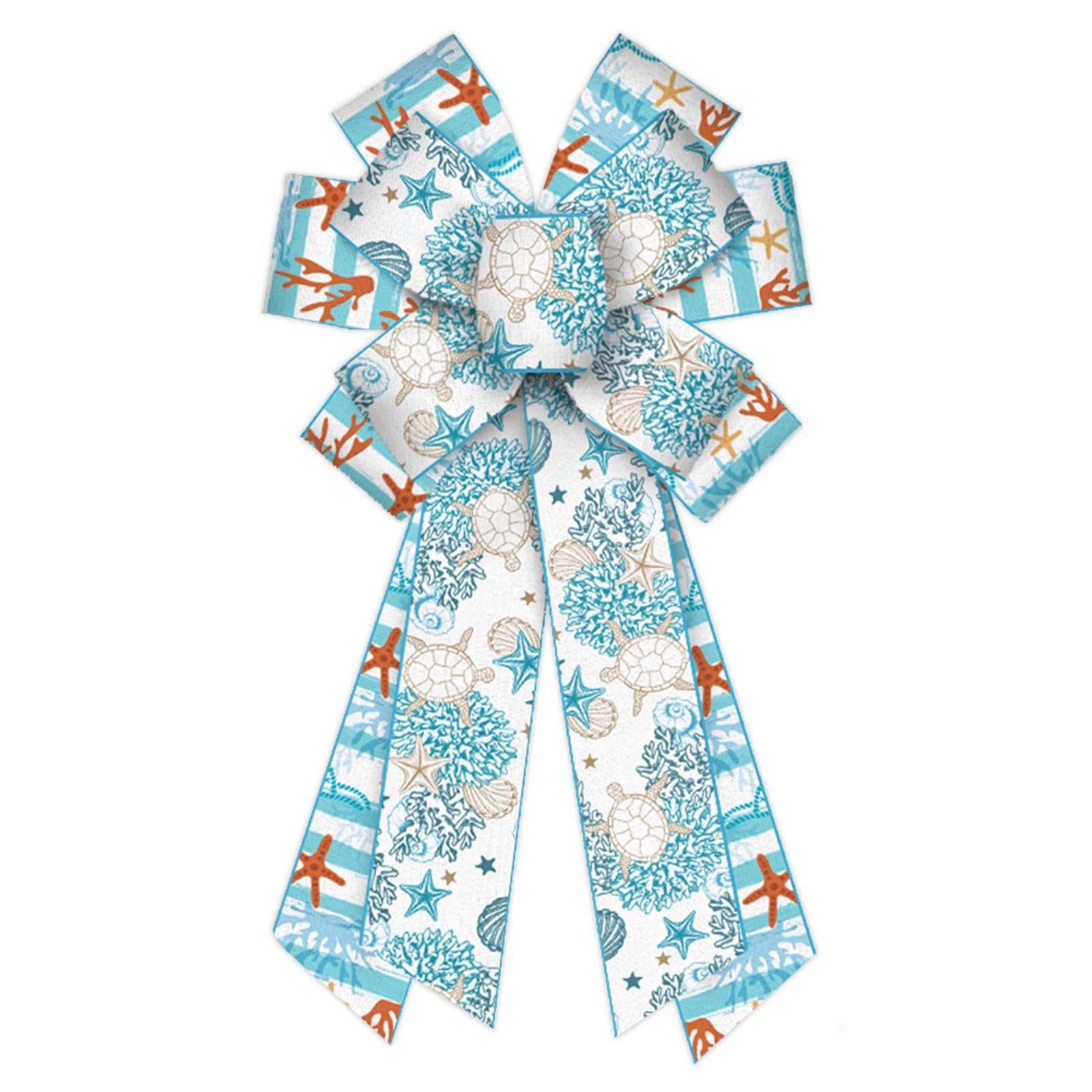 On-Airstore Large Summer Burlap Bows with Blue Stripe Ribbon - Ocean Decor Bows for Indoor/Outdoor Wreaths & Ornaments