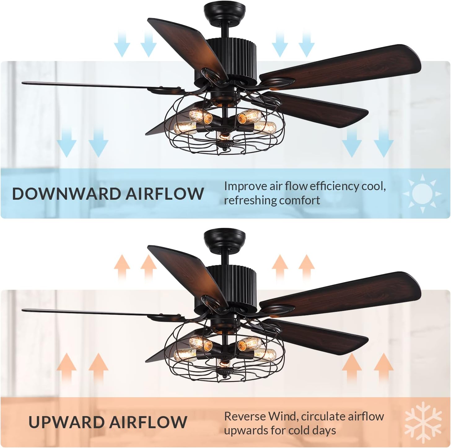 Exclusive Discount 70% Price NOXARTE Industrial Ceiling Fan Black Cage Chandelier Fan 5 Wood Reversible Blades Remote Control for Farmhouse Dining Room Featured Product NOXARTE Industrial Ceiling Fan Black Cage Chandelier Fan 5 Wood Reversible Blades Remote Control for Farmhouse Dining Room
