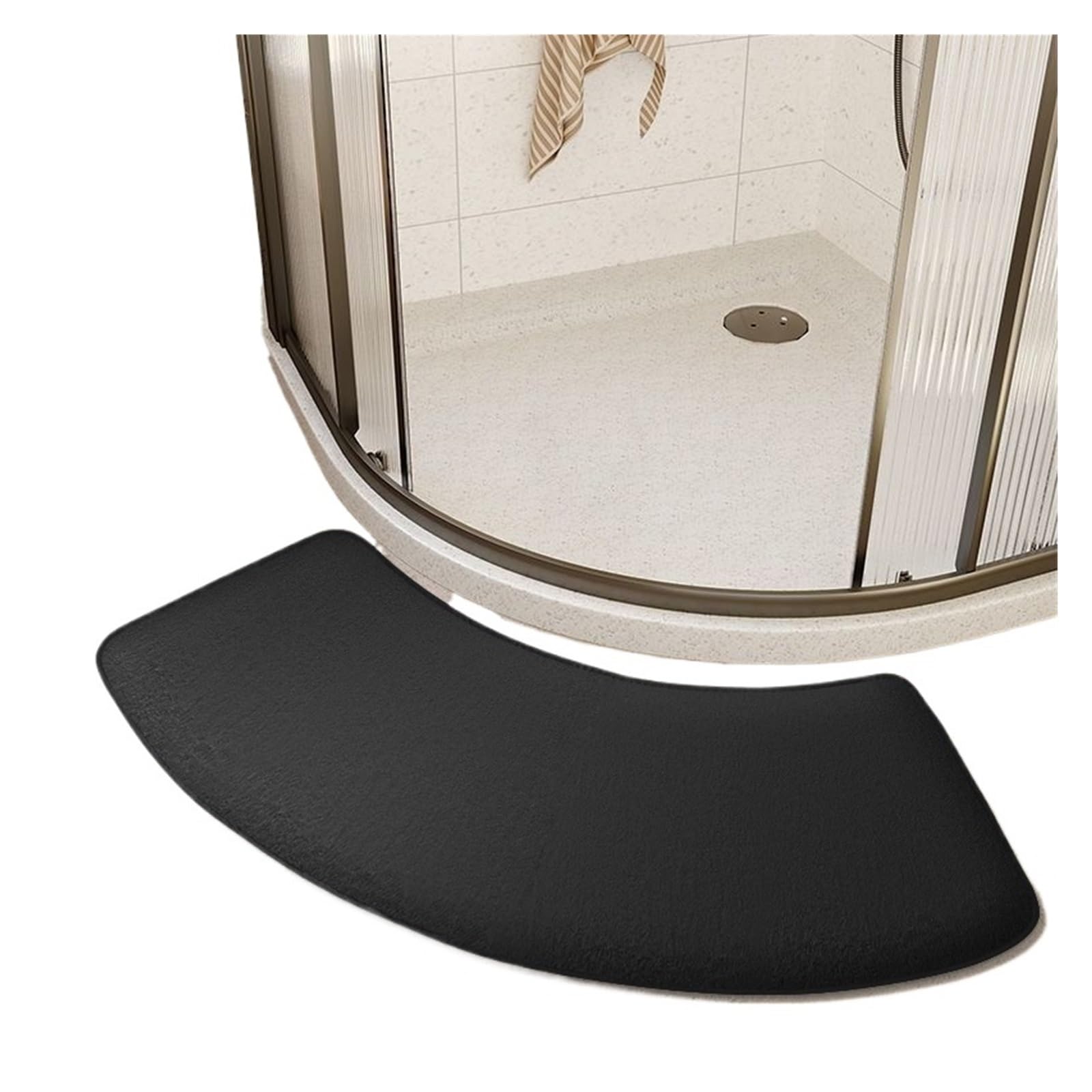Curved Bath Mat Thickened bathroom absorbent mat curved shower room door toilet foot non-slip entrance For the bathroom(Black)