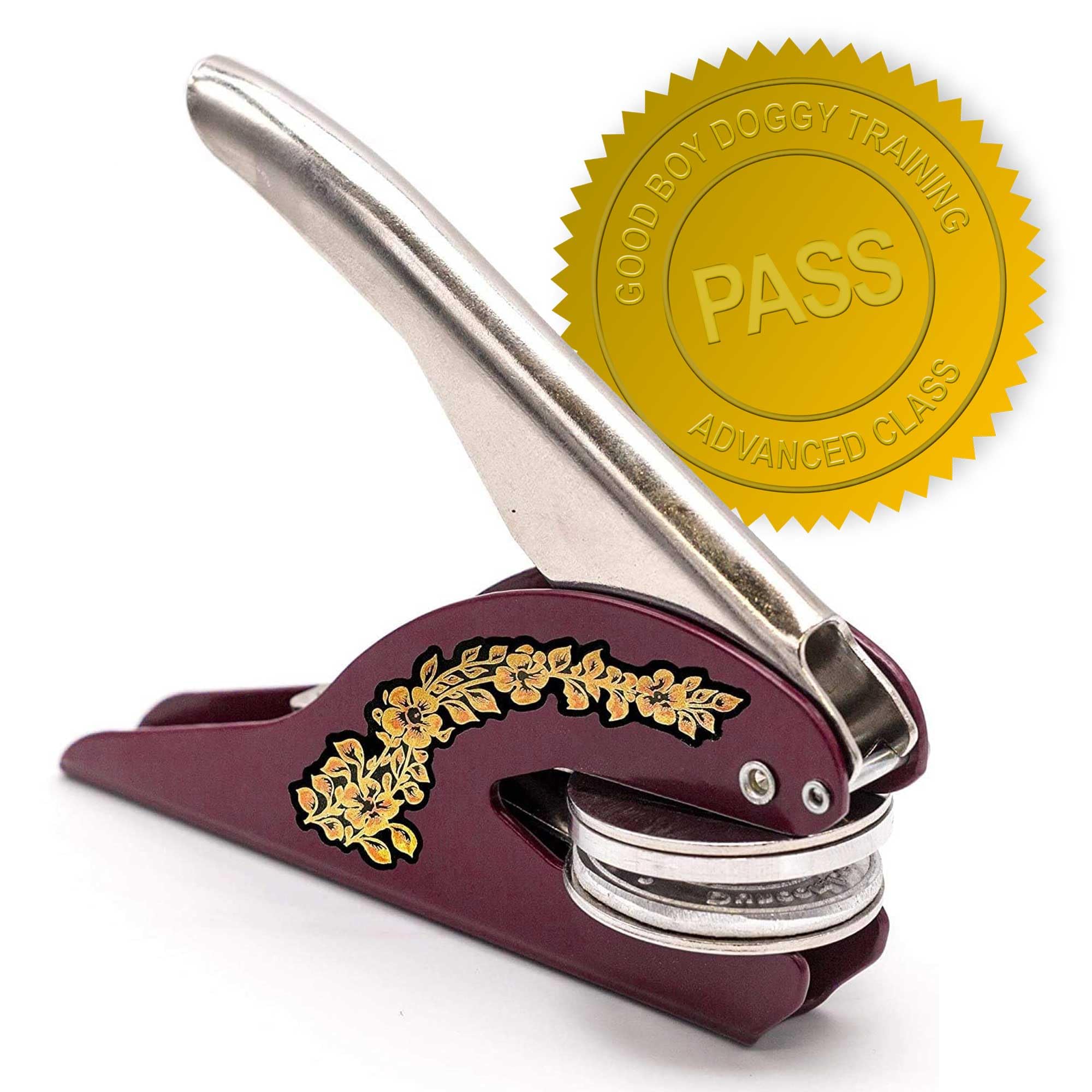 Paper Embosser for Companies; Corporate Seal; Certificate Embosser; Envelope Embosser for Home & Business. Customisable Round 38mm Design. Document Seal or Company Seal (Handheld Maroon & Gold)