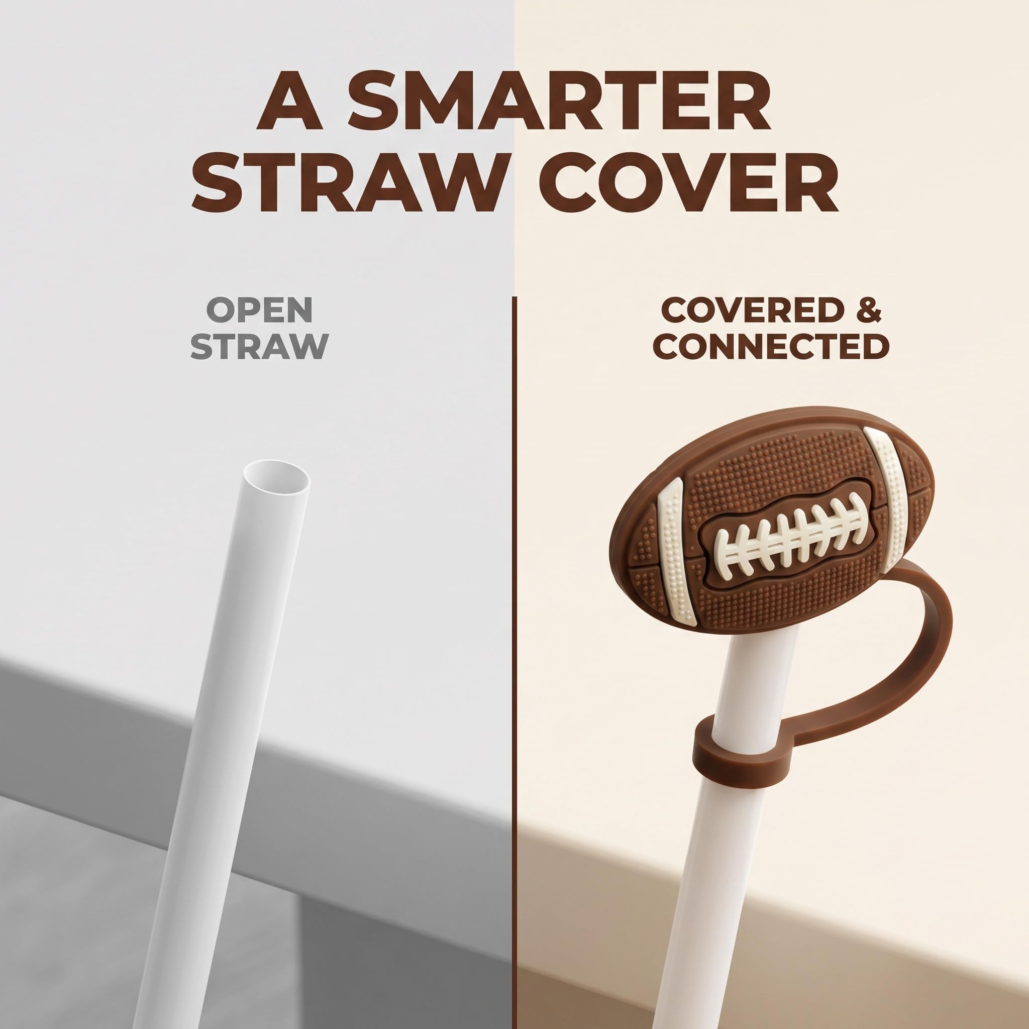 Reusable Straw Covers - Cute Rugby Silicone Caps -8