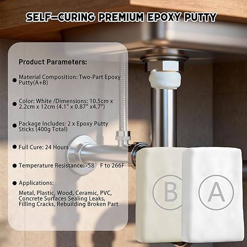 Miniatura 2 de Masilla epoxi  14.11 oz de arcilla epoxi blanca AB de reparación rápida, alta resistencia de 2 partes de relleno para arreglar fugas, grietas,