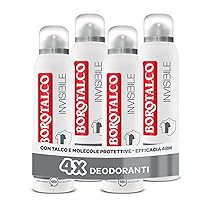 Borotalco, Deodorante Spray Invisibile Grigio, con Talco Effetto Barriera, Cattura e Non Trasferisce Aloni, 48h efficacia, Senza Alcool,Profumo Classico – 4 Pezzi da 150 ml – Esclusiva Amazon