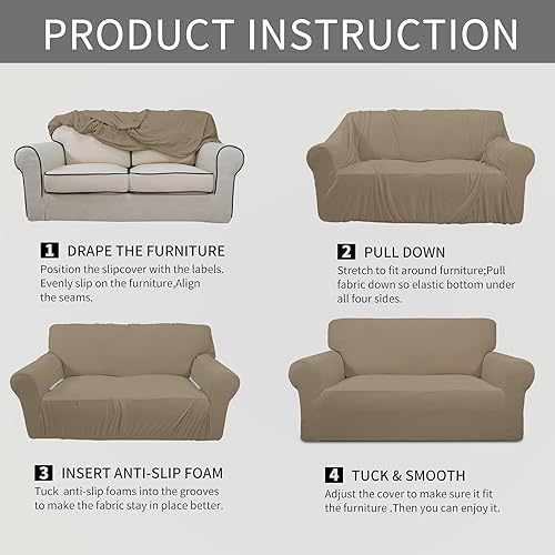 Vista 274 de Easy-Going - Funda elástica para sofá biplaza, 1 pieza, suave, con parte inferior elástica, protector para niños, tela jacquard de elastano y Gris