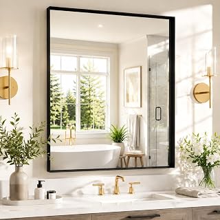 22x30 Inch Black Bathroom Mirror, Rectangular Vanity Mirror