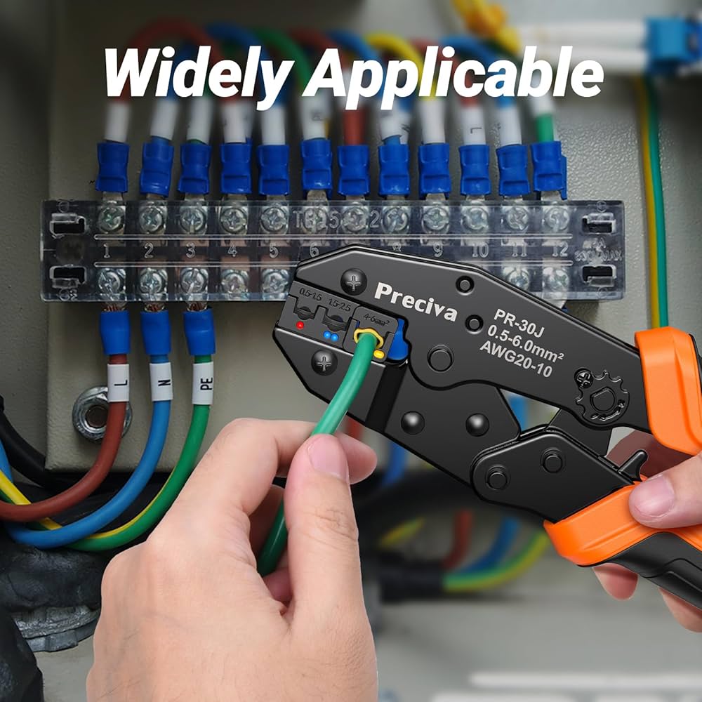 Crimping Tool Set, Preciva Ratchet Cable Crimp Plier Tool Kit, Electrical Terminal Cable Crimper With 6 Heads For Quick Change Heat Shrink Insulated Bare Ferrules Spade Crimp Solar Energy Terminals