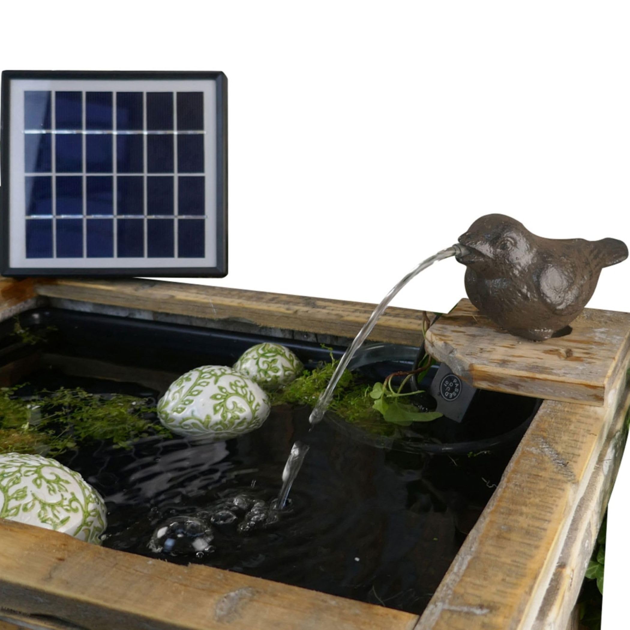 Wasserspeier Spatz inkl.Solar- Pumpe Gusseisen Teichdeko