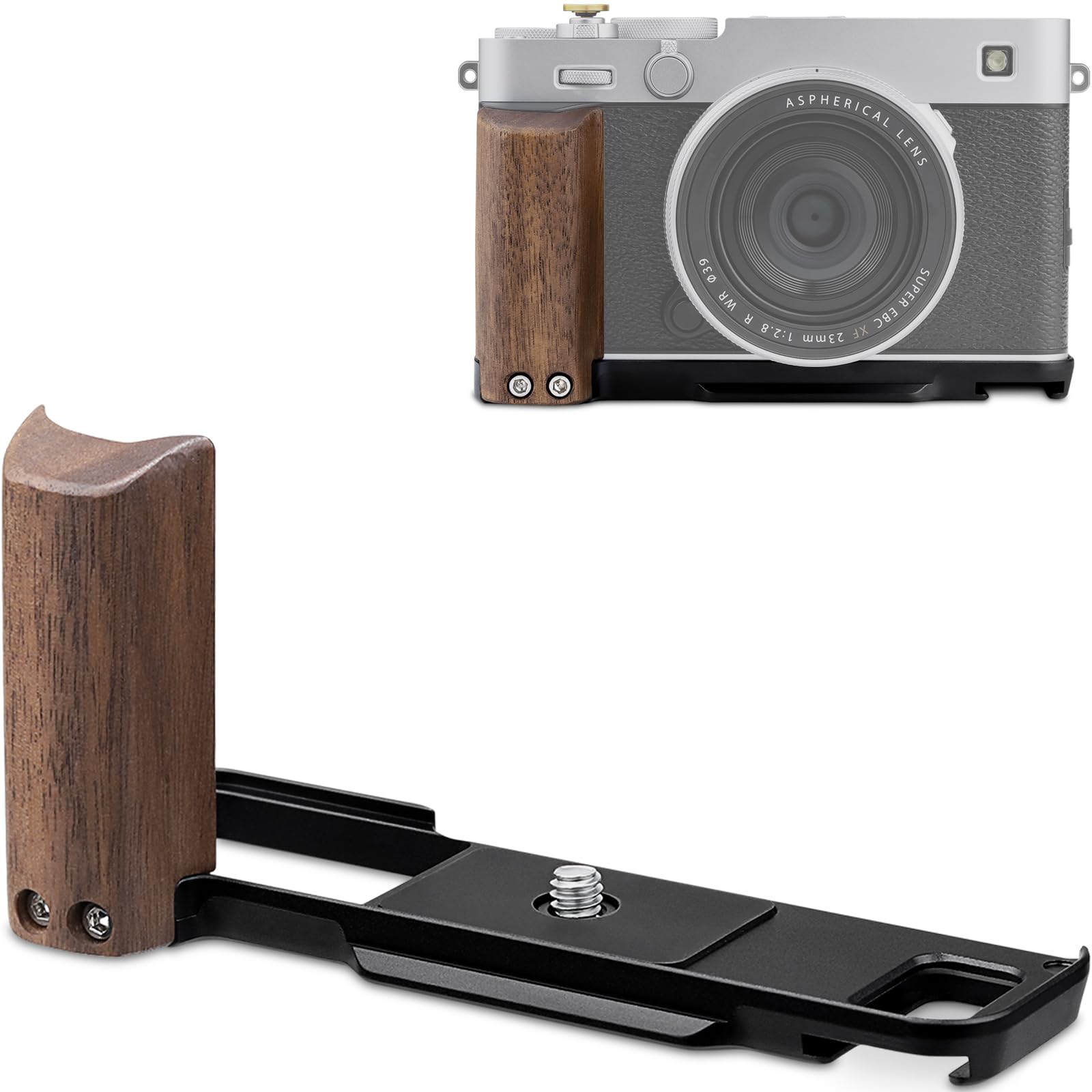 Haoge X-E5 HG-XE5-B Poignée en bois pour appareil photo Fujifilm XE5 Poignée en forme de L avec plaque de dégagement rapide Arca-Swiss System Trépied supplémentaire 1/4 trou Noir