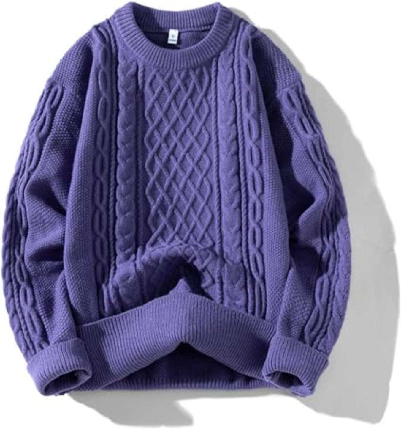 Mens Cable Knit Sweater Crewneck Pullover Long Sleeve Chunky Knit Oversized Sweater