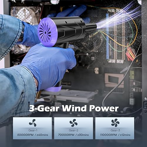 Miniatura 4 de Limpiador de teclado Air Duster, plumero de aire eléctrico inalámbrico para computadora PC, soplador de 110000 RPM recargable (morado)