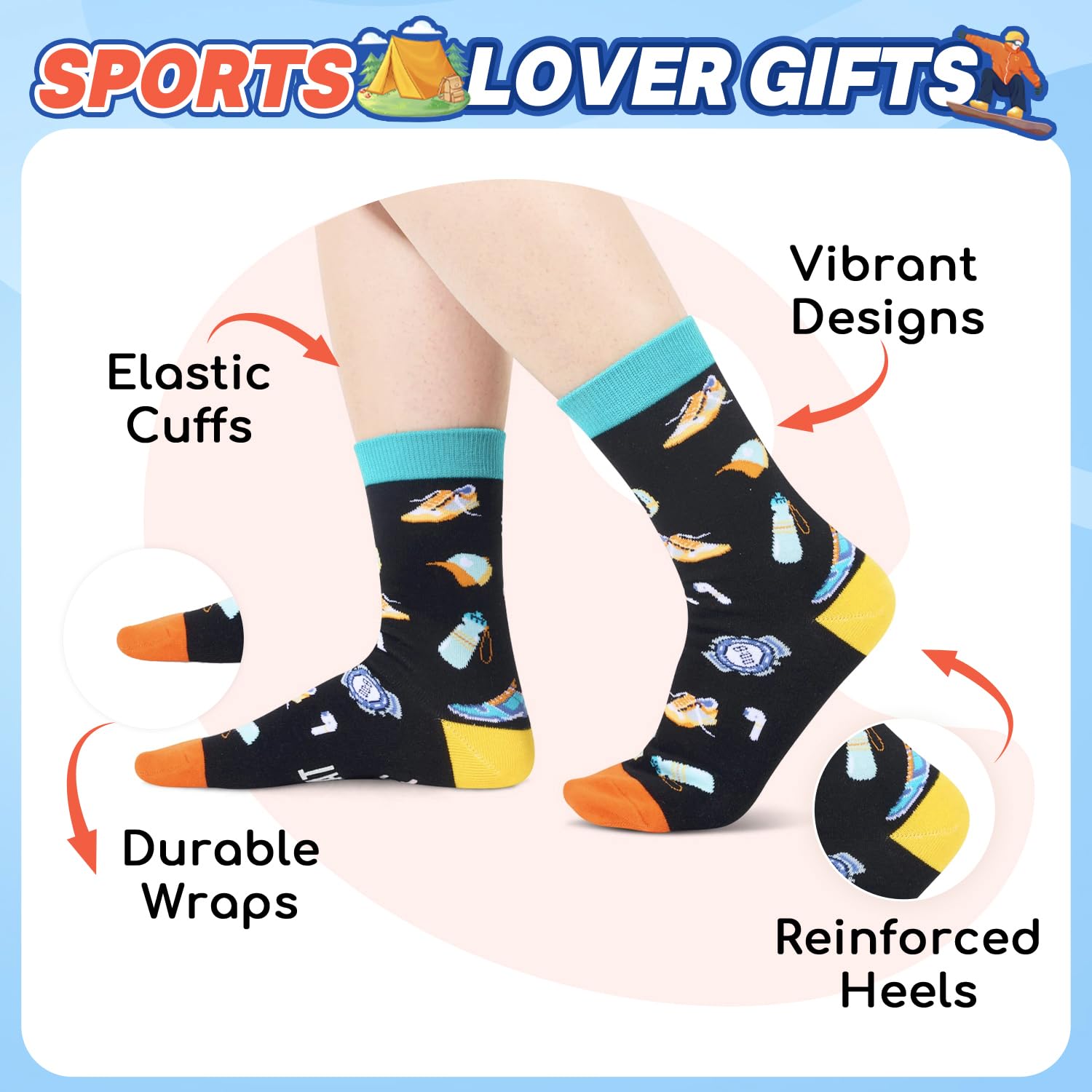 Zmart Sports Gifts for Men Women - Swim Climbing Yoga Gym Socks for Runner Skateboarder