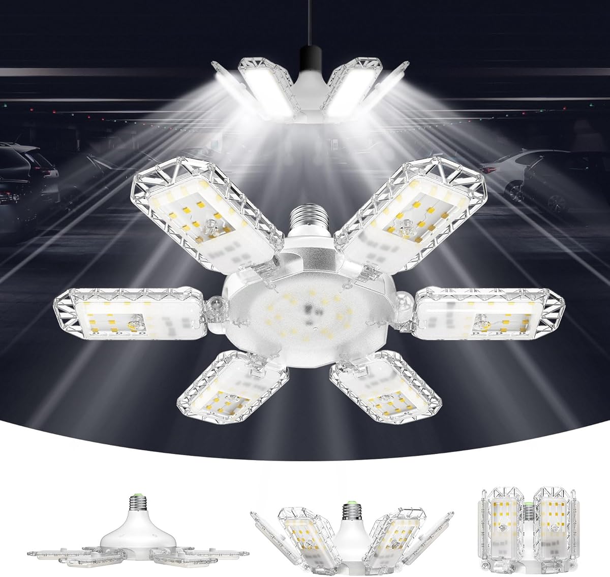 SANSI Garage Lights, 600W Equiv.Garage Lighting Ceiling LED，60W Super Bright Shop Light for Workshop, E26 5000K Daylight Screw in Bulbs with 6+1 Adjustable Panels, ETL Certified for Storage Room