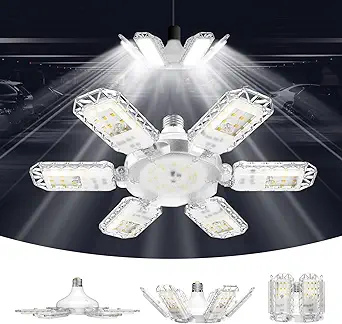 SANSI Garage Lights, 600W Equiv.Garage Lighting Ceiling LED，60W Super Bright Shop Light for Workshop, E26 5000K Daylight Screw in Bulbs with 6+1 Adjustable Panels, ETL Certified for Storage Room