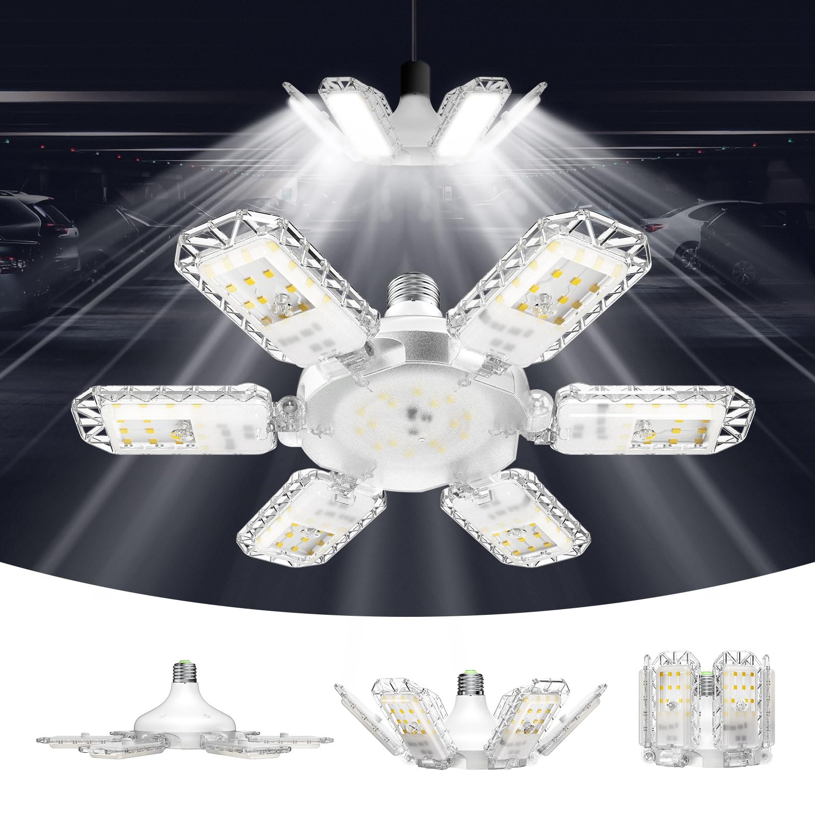 SANSI Garage Lights, 600W Equiv.Garage Lighting Ceiling LED，60W Super Bright Shop Light for Workshop, E26 5000K Daylight Screw in Bulbs with 6+1