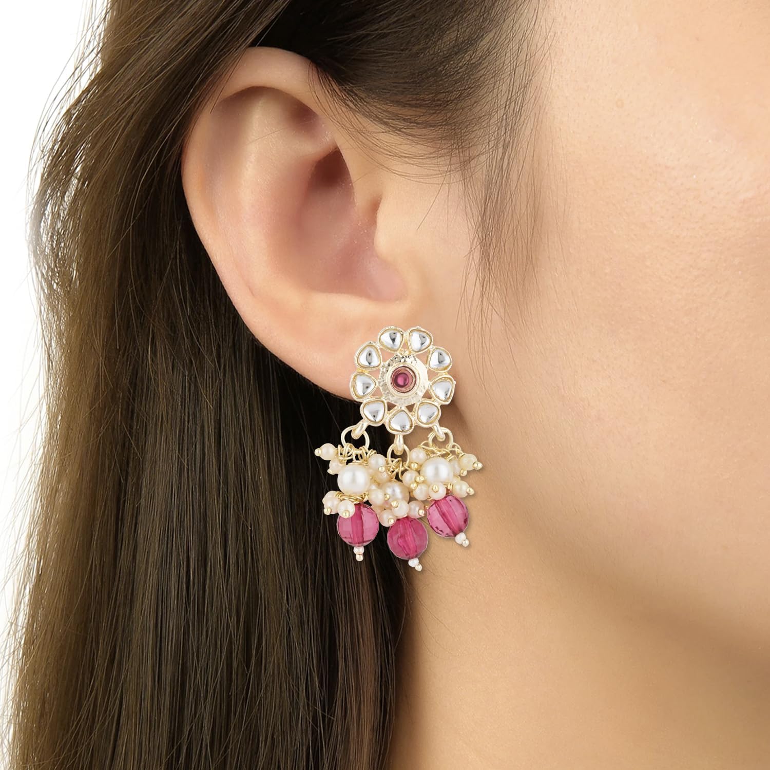 I Jewels ゴールドメッキ インディアン ウェディング ボリウッド クンダン &amp; パール スタッズ チョーカー ネック