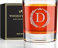 Personalized Monogrammed Whiskey Rocks Glass 10.6oz - Engraved A-Z Gifts for Dad Husband Men - Father's Day Birthday Bourbon Glass