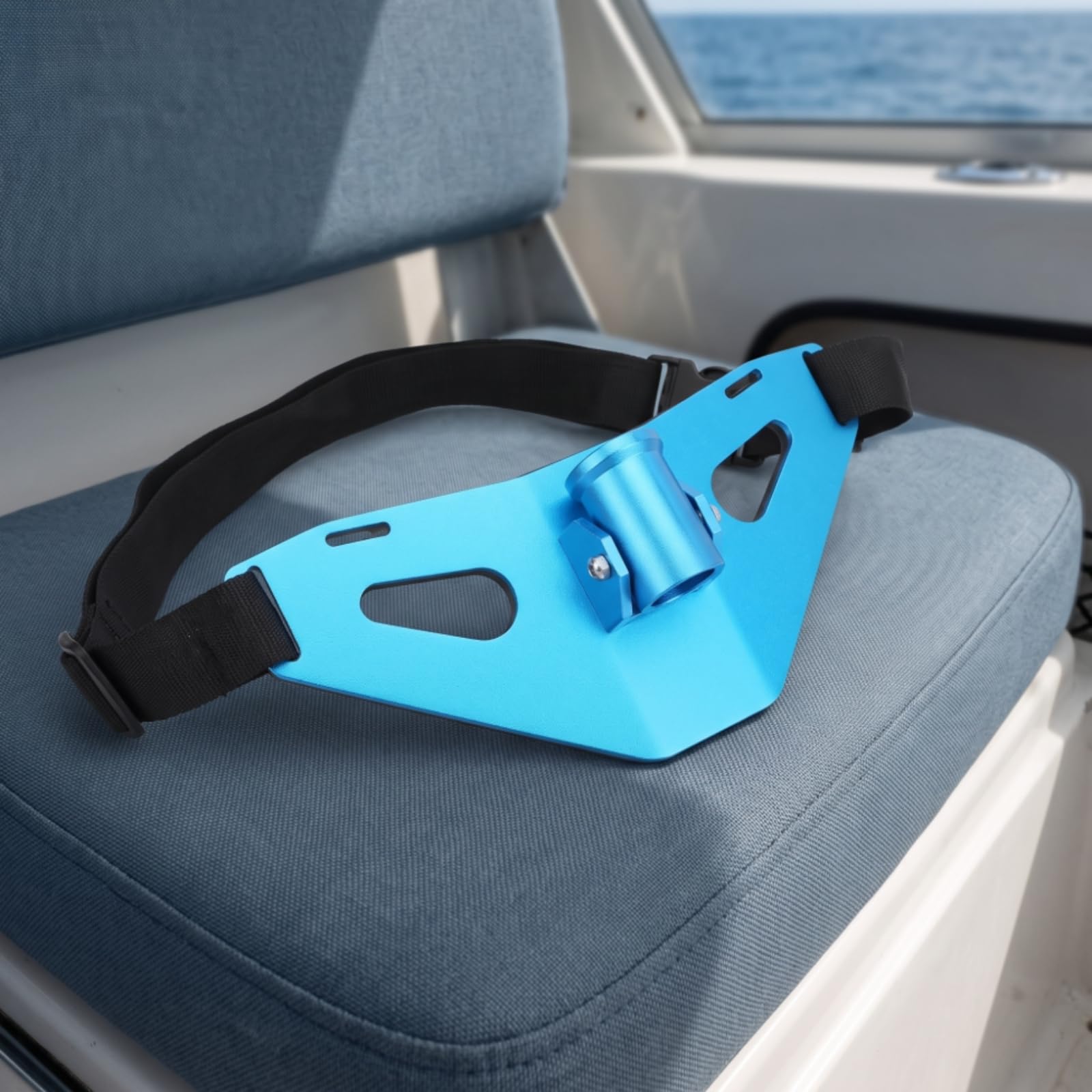 Baoblaze Supporto Vita Pesca Cintura Pesca Cintura con Portacanna Piastra Triangolare Satinata Fibbia Regolabile Alluminio E Nylon con Cuscinetto 9mm Mani
