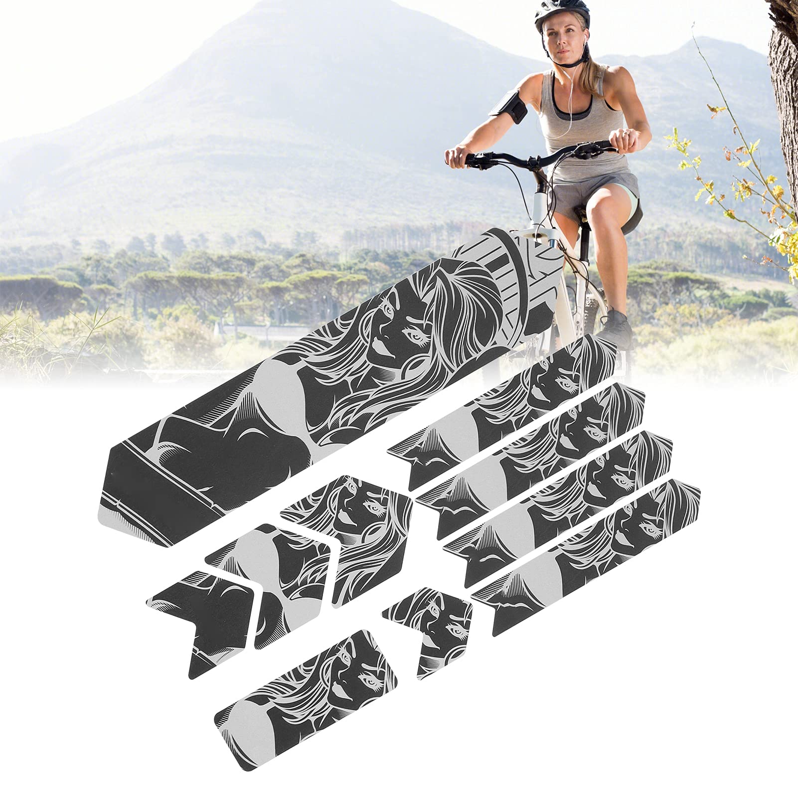 Bike Frame Protection Bike Frame Guard Tape Bike Scratch Protection Film Reflective Safety Sticker Set for Night Riding Outdoor Cycling (Beautiful Frame Model)