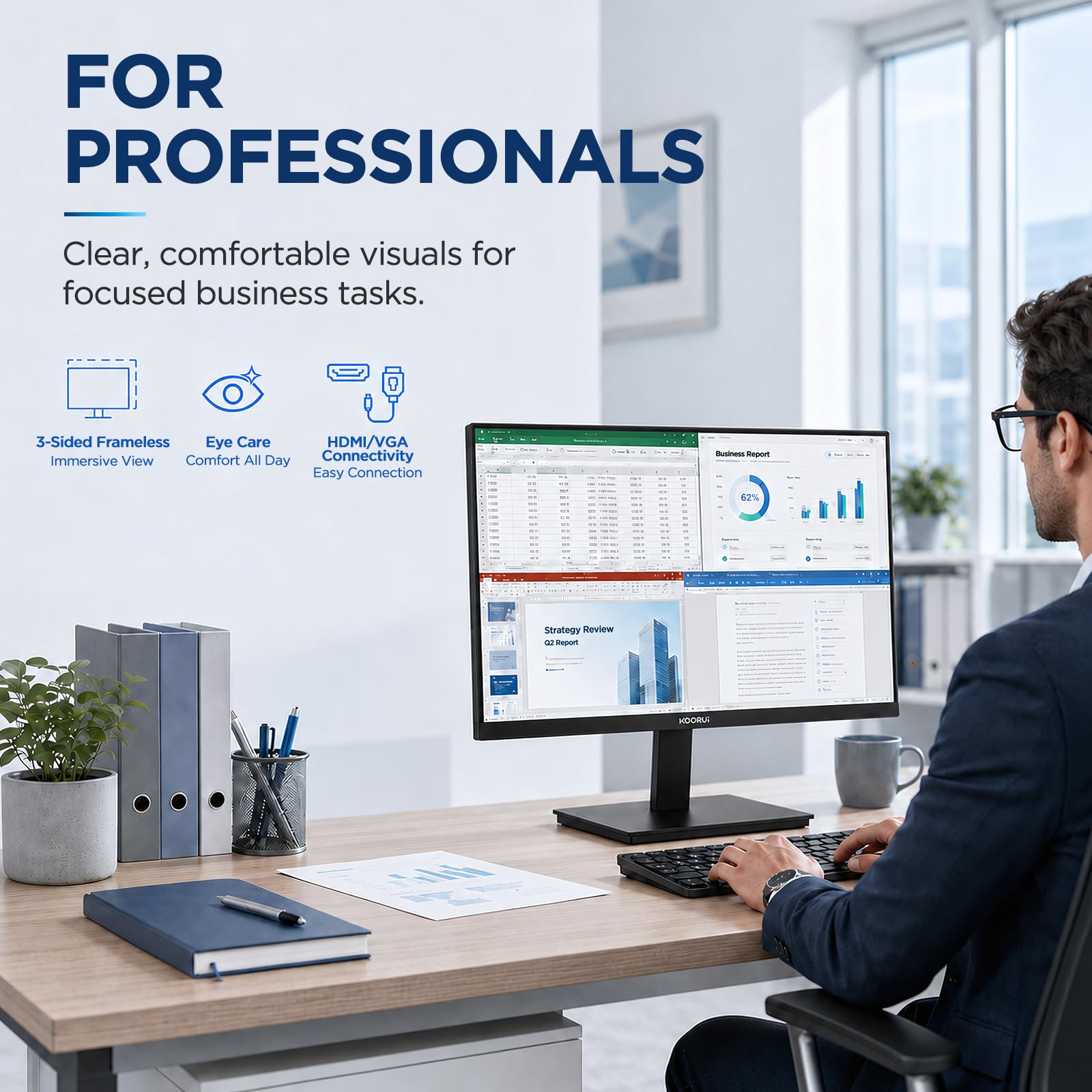 KOORUI 24 Inch FHD Monitor, Ultra-slim Bezels, 75Hz, VA Display