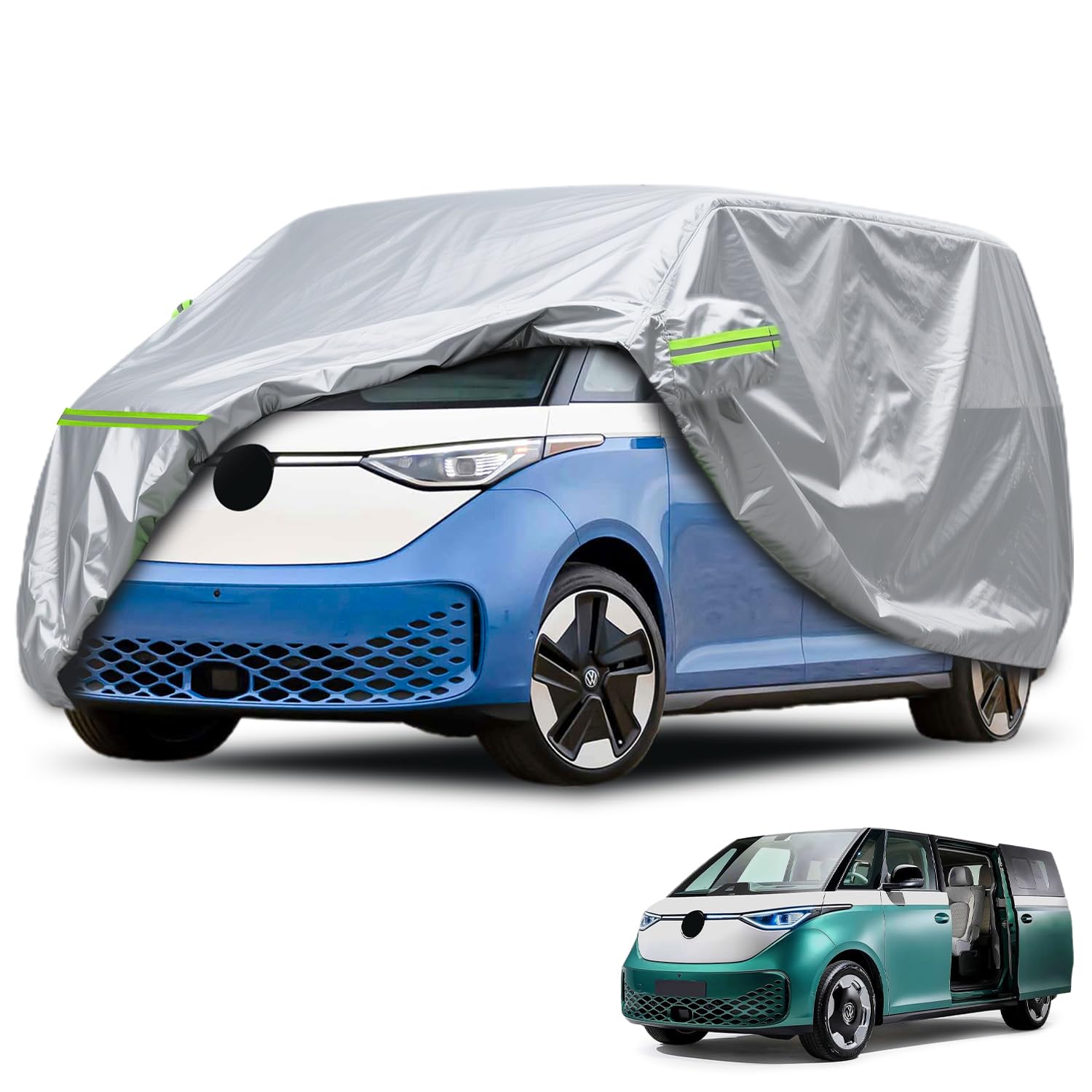 Cubierta para VW ID. Buzz, Dupont Oxford Lona para ID. Buzz Cargo/Pro, con rayas reflectantes, cubierta completa para VW ID. Buzz Protección para todo el año, resistente al agua y a los rayos UV (gris