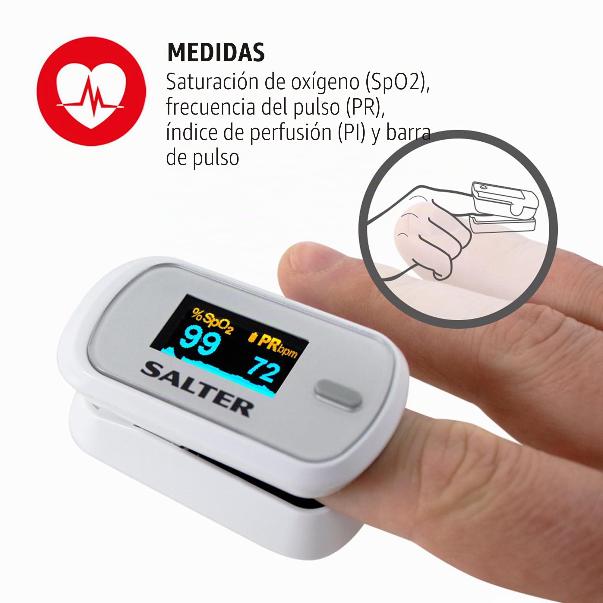 Salter PX-100-EU Pulsioxímetro Para El Dedo De La Colección OxiWatch, Con Lectura Rápida, Producto De Salud, Portátil Y Fácil De Usar, Incluye Un Apagado Automático, Consume Poca Energía