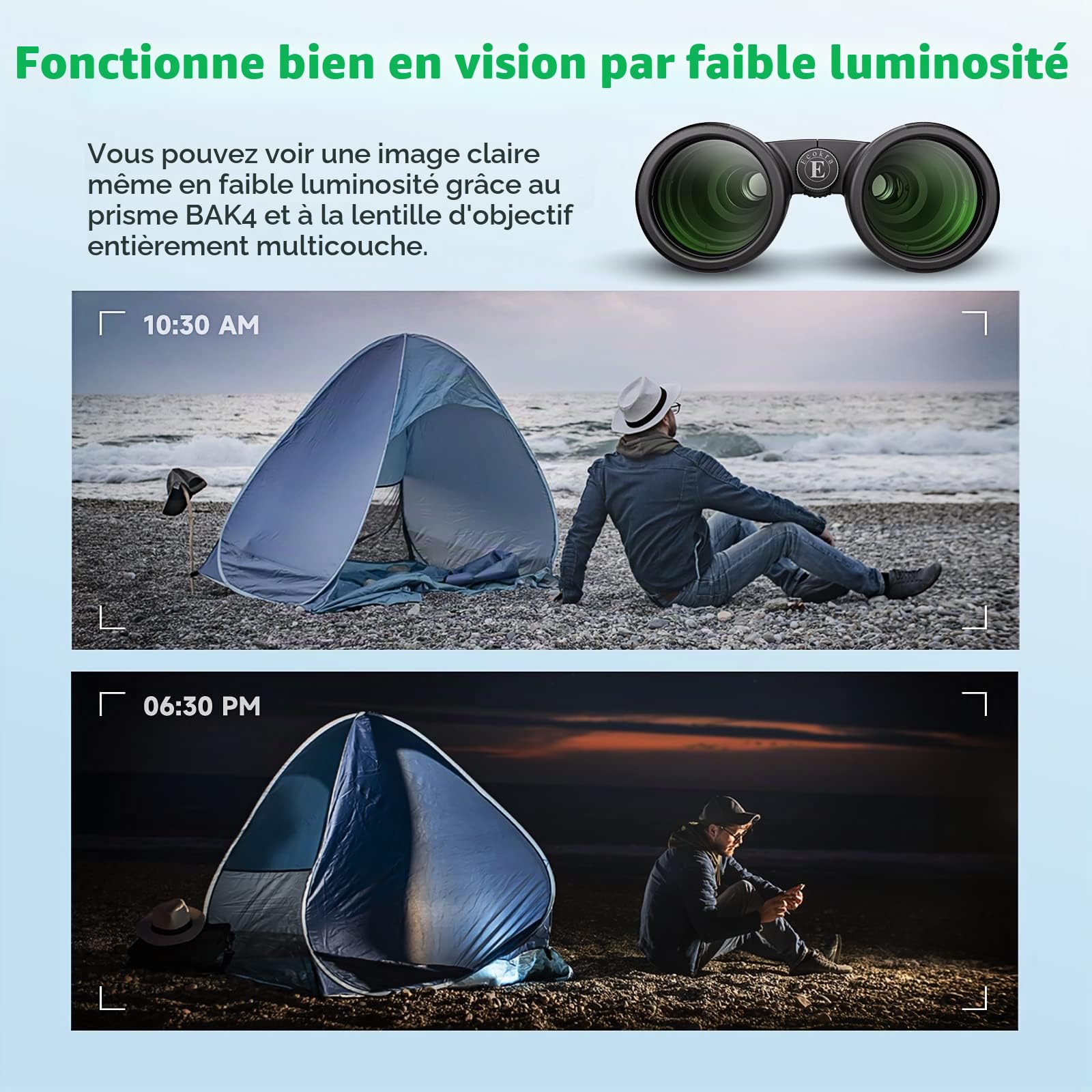 Jumelles HD 12x42 pour adultes et enfants, super lumineuses haute puissance avec grande vue, vision nocturne claire à faible luminosité, BAK4, l'observation des oiseaux, l'observation des étoiles