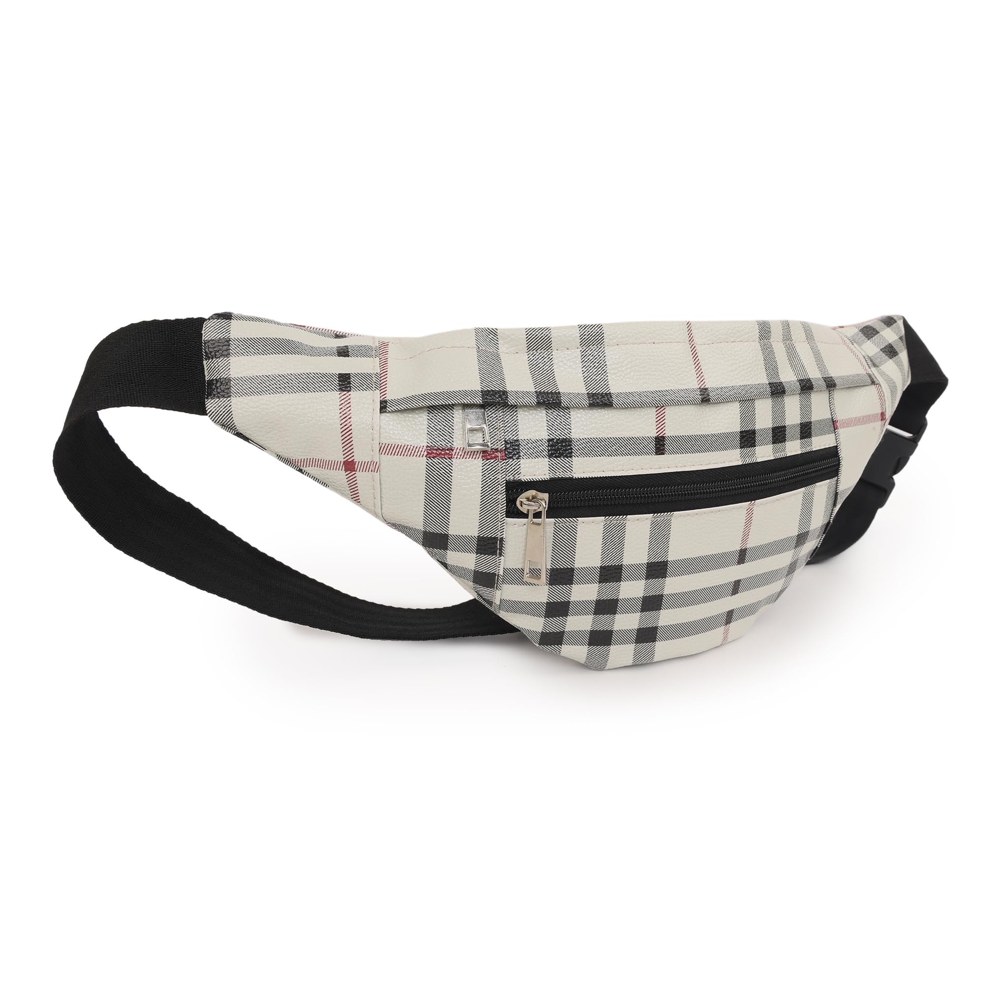 Plaid Print Waist Bag, Cream and Black Checkered Belt Bag with Zipper Pocket with Adjustable Strap and Zip Closure for Men Women- Premium Stitching, Waterproof Pocket, for Hiking Travel, Money Belt-image-34