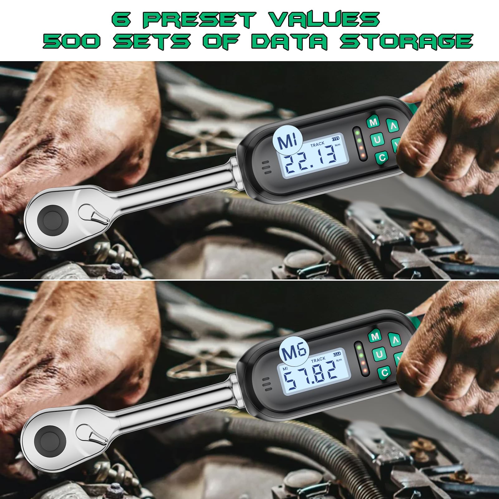 Llave dinamométrica digital de 1/2 pulgada, 5.02-99.57 pies de libra/6.8-135 N.m, llave dinamométrica electrónica con valor preestablecido, zumbador e indicador LED, llave dinamométrica de