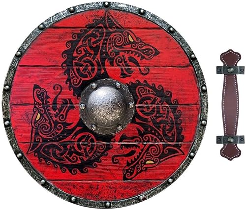 Miniatura 3 de pulunto Escudo vikingo medieval de madera hecho a mano escudo listo para la batalla hecho a mano pintado a mano 157 pulgadas