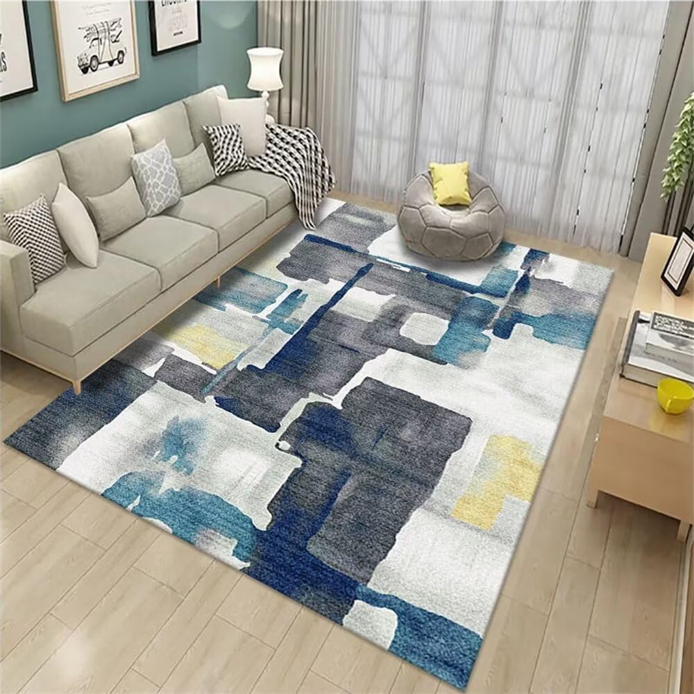 Tapis intérieur aquarelle bleu gris un revêtement de sol moderne et facile à entretenir