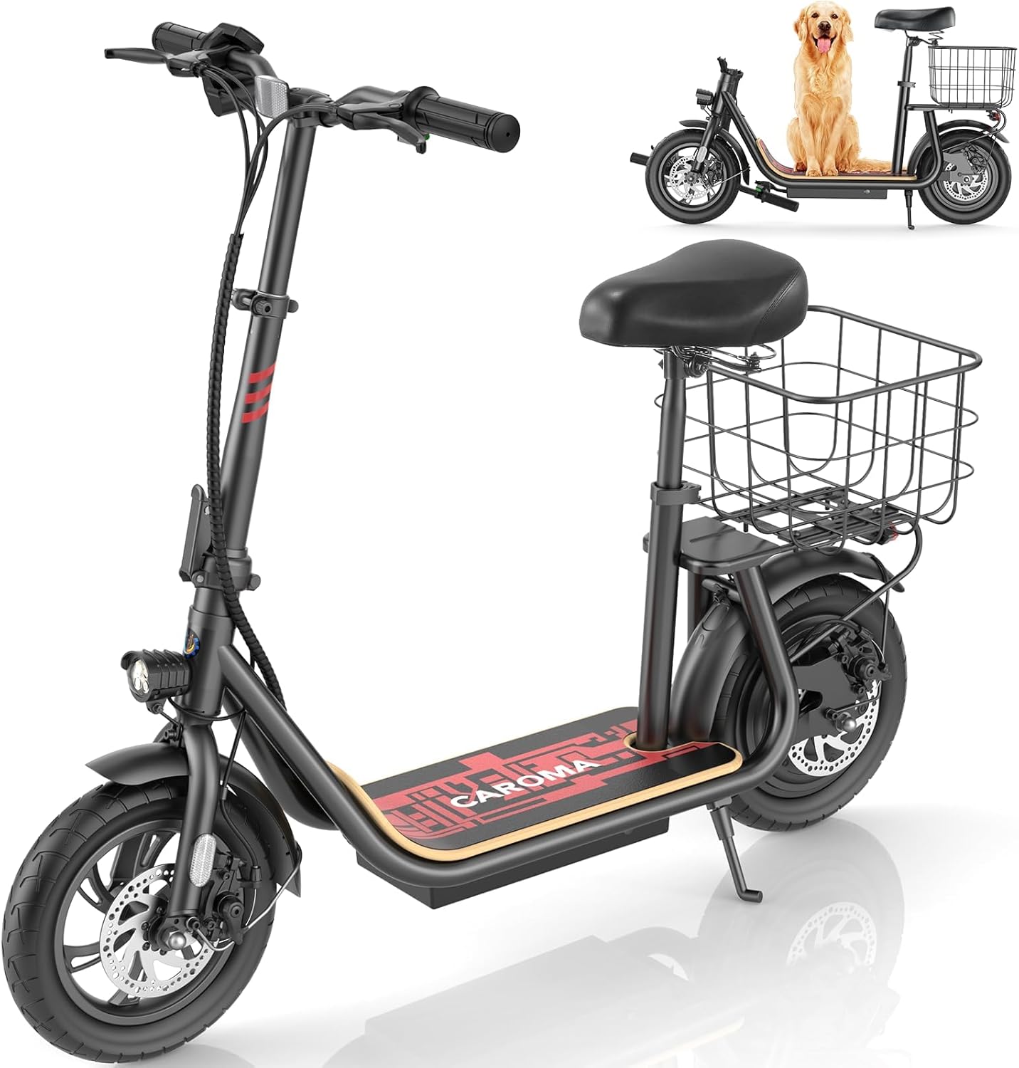 Caroma Peak 800W/1200W Electric Scooter with Seat 12" Tire, 30 Miles Range 20MPH Max Speed, Foldable Electric Scooter for Adults 300 LBS Max Load