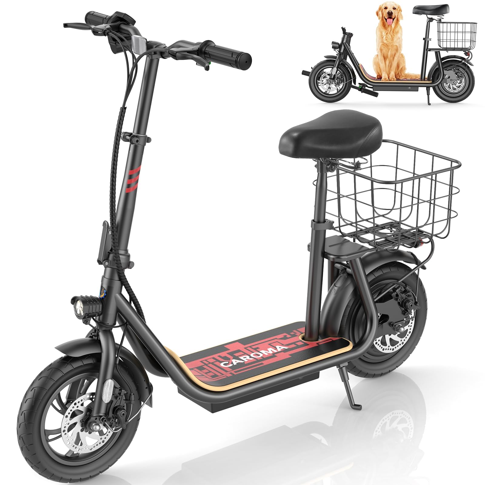 Peak 800W/1200W Electric Scooter with Seat 12" Tire, 30 Miles Range 20MPH Max Speed, Foldable Electric Scooter for Adults 300 LBS Max Load
