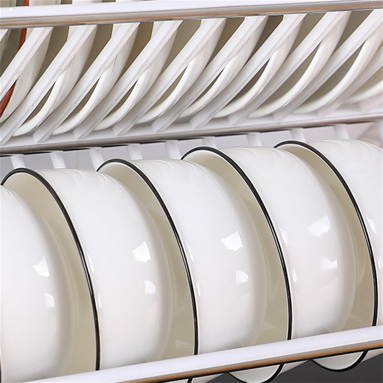 Rejilla para secar platos de cocina Rejilla for secar platos, estante plegable de doble capa for encimera de cocina y drenaje, soporte for tapa, estante for platos, fregadero, escurridor, soporte de a