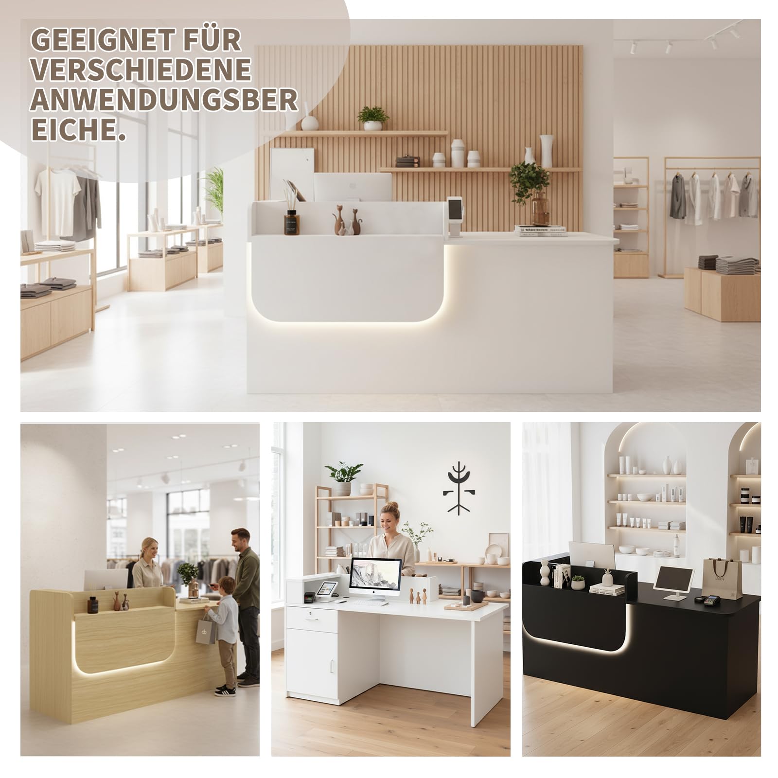 Empfangstheke mit abschließbarer Schublade und Schrank, Rezeptionstresen aus Massivholz mit Stauraum, 100–240 cm, Moderne Empfangstheke für Büro, Salon, Lobby und Geschäft