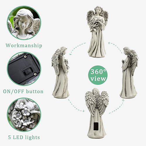 Miniatura 3 de Estatua de ángel solar de Rezpuao para exterior, figura de ángel con resina, decoración al aire libre para patio, césped, porche de jardín, regalo