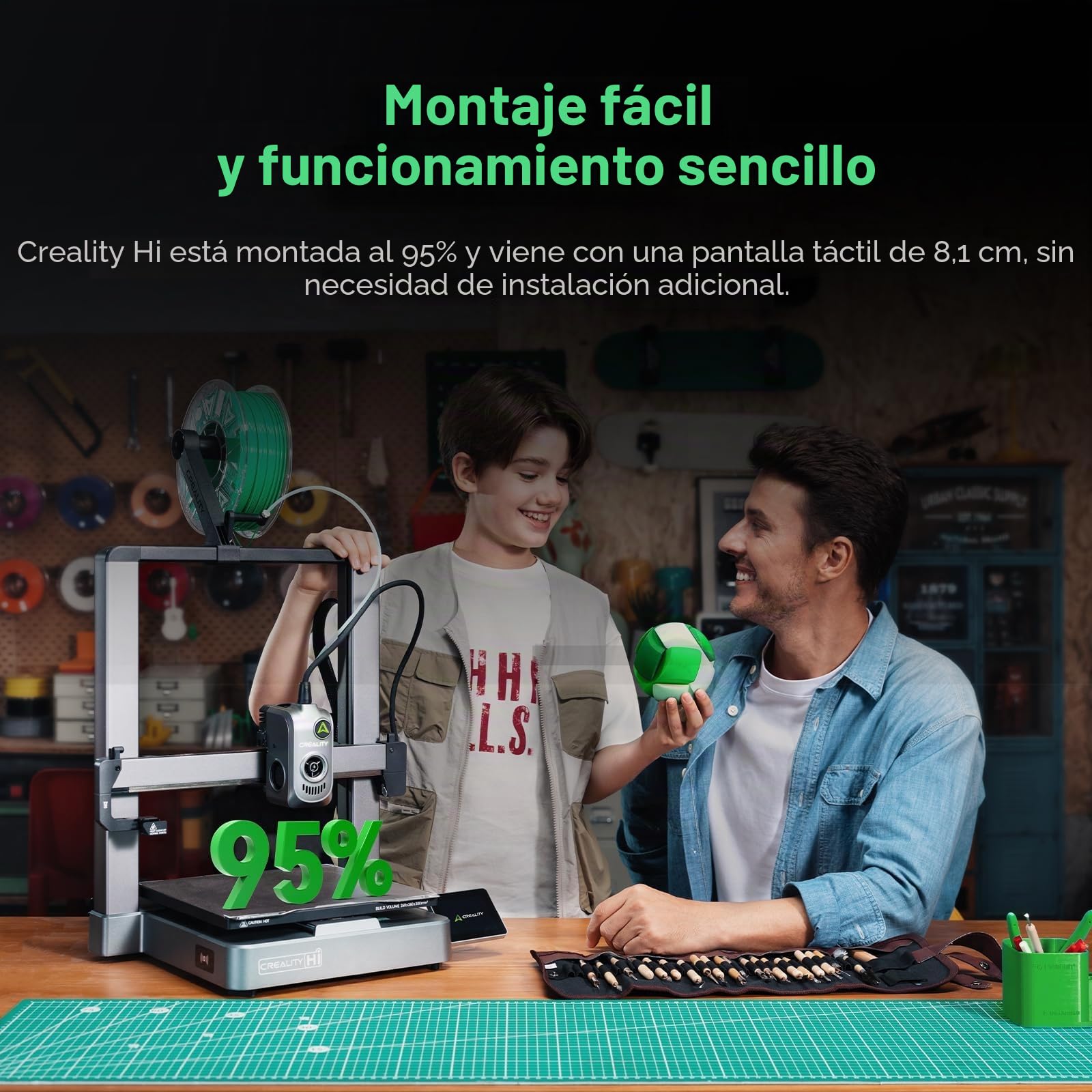 Creality Impresora 3D Hi Combo, con CFS de 16 colores, 500 mm/s de alta velocidad, 260×260×300mm espacio de construcción, nivelación automática, servo FOC, 12.000 mm/s², escáner RFID y detección de